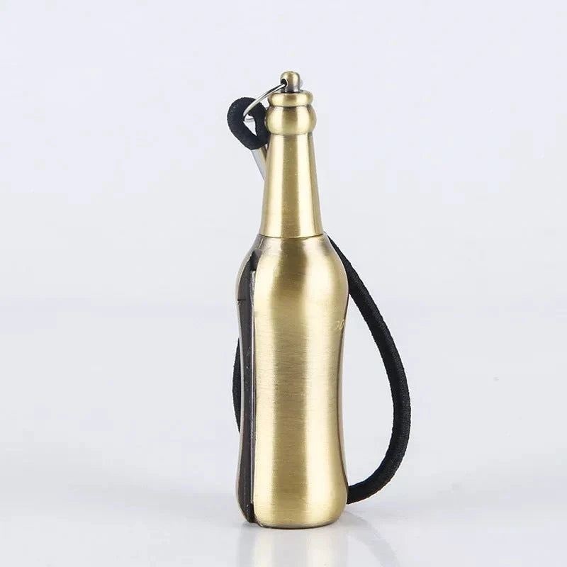 Metal keychain lighter with flint starter and bottle opener in various colors
