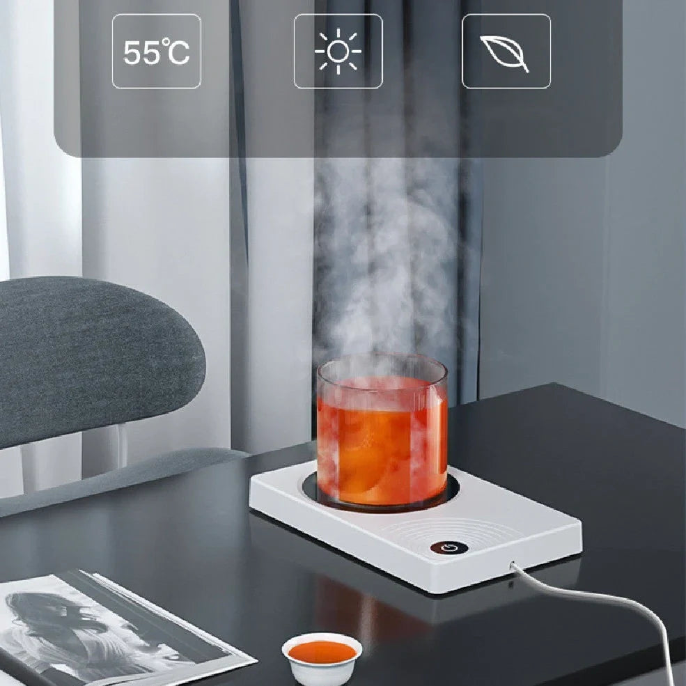 White square heating coaster set with 90x150cm cushion and 75x85cm cup holder on office desk