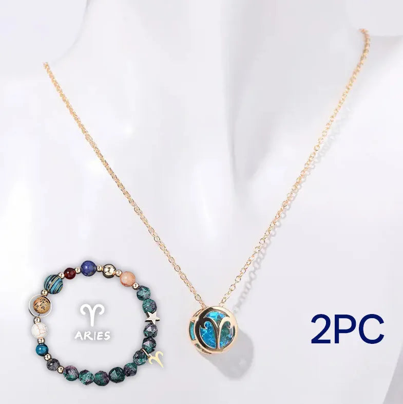 Natural stone beaded necklace and matching bracelet jewellery set showing one of 12 available style variations.