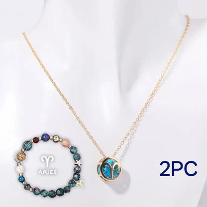 Natural stone beaded necklace and matching bracelet jewellery set showing one of 12 available style variations.
