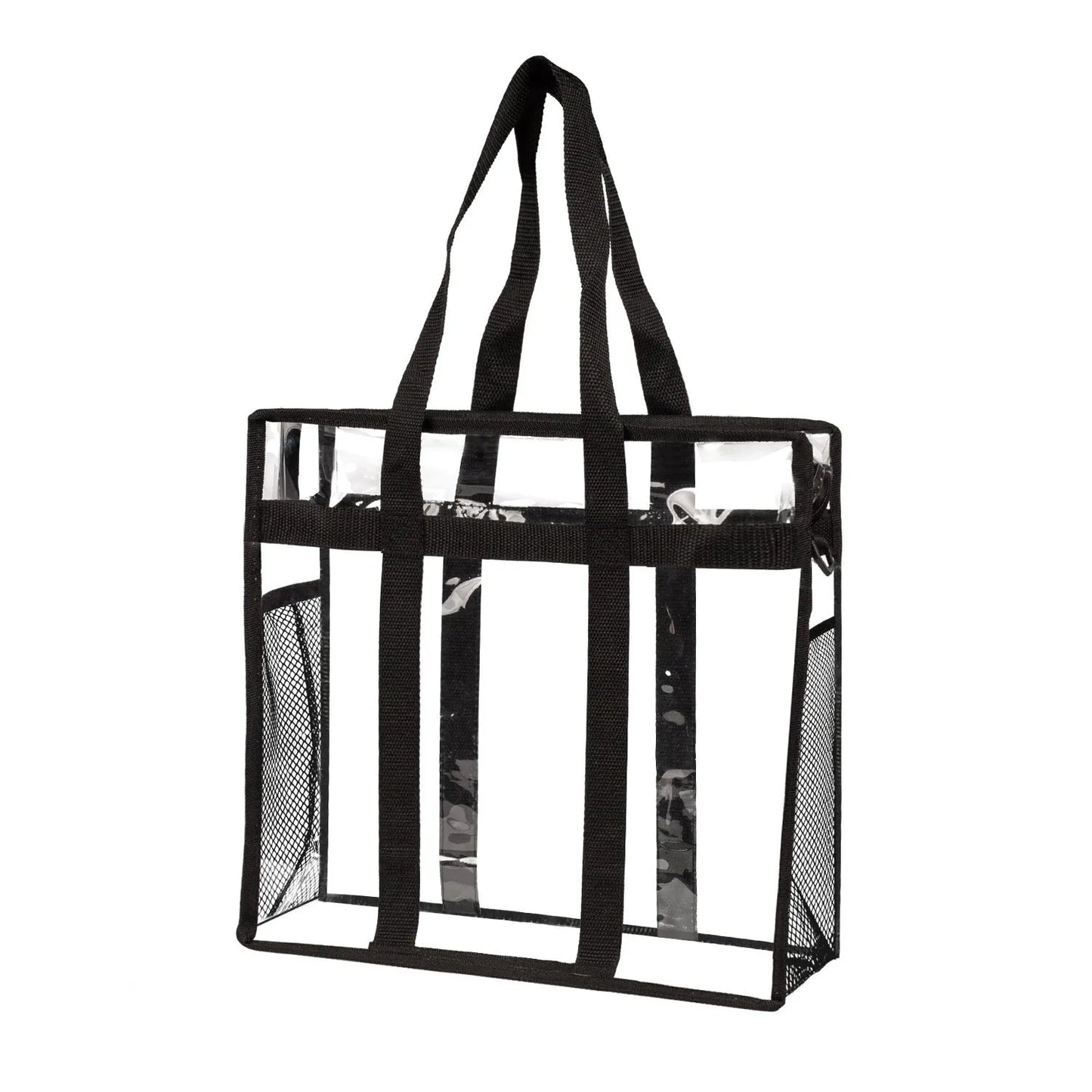 Women's PVC transparent shoulder messenger bag showing clear front panel with colour options and dual strap design