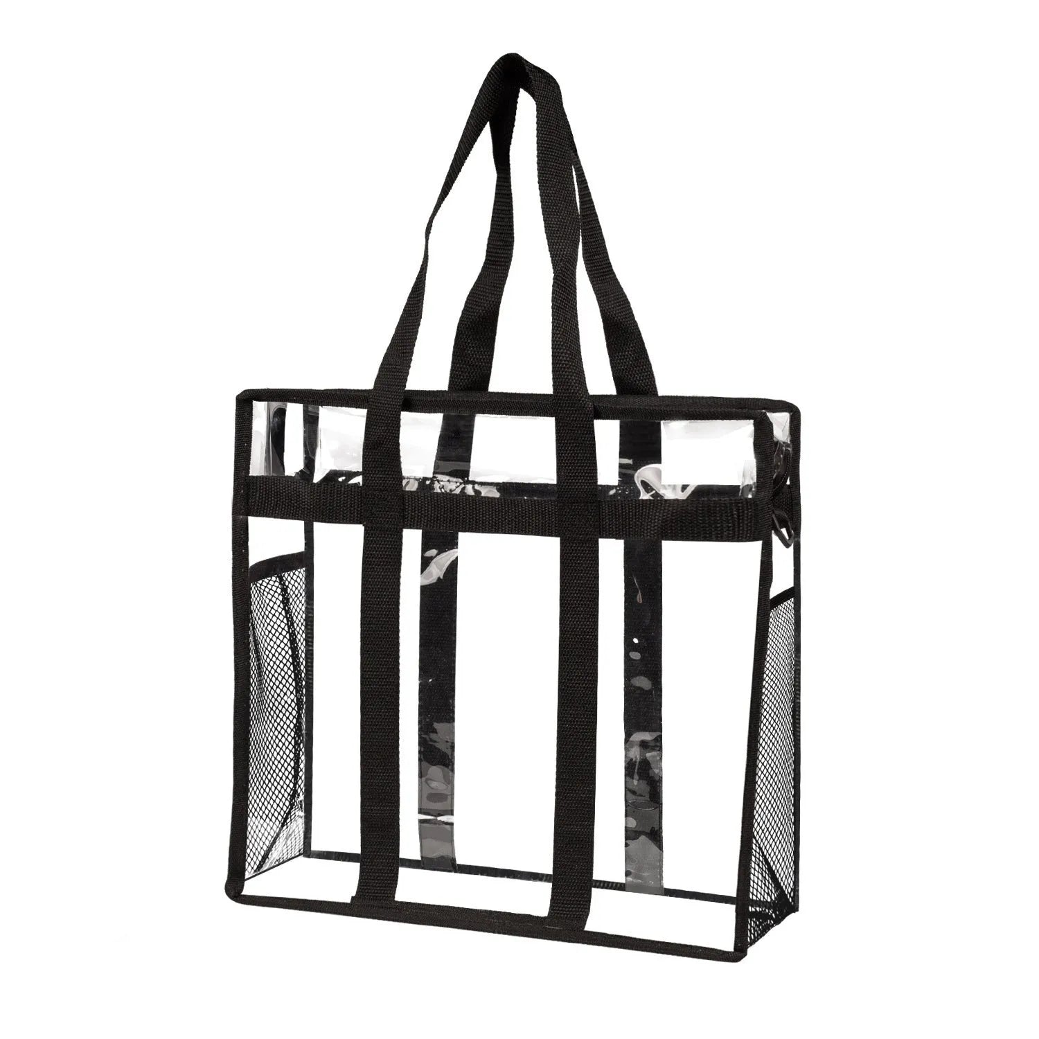 Women's PVC transparent shoulder messenger bag showing clear front panel with colour options and dual strap design