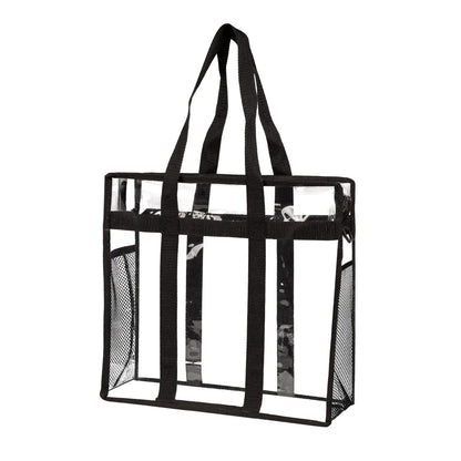 Women's PVC transparent shoulder messenger bag showing clear front panel with colour options and dual strap design