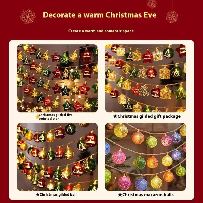 XINGX heart-shaped electroplated ball Christmas pendant lights in gold gift bag, star, ball, macaron and spiral designs