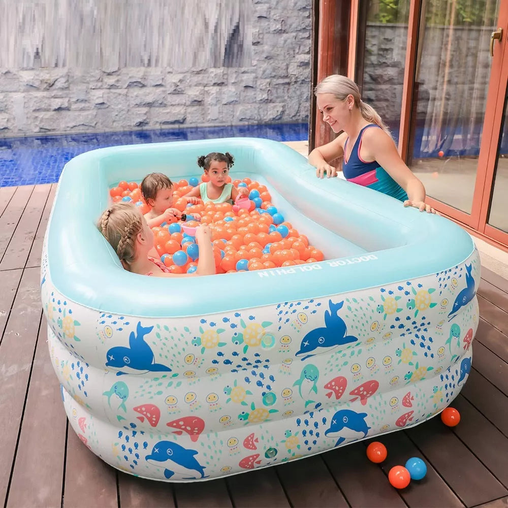 Brightly colored children's inflatable pool with smooth edges for safe water play