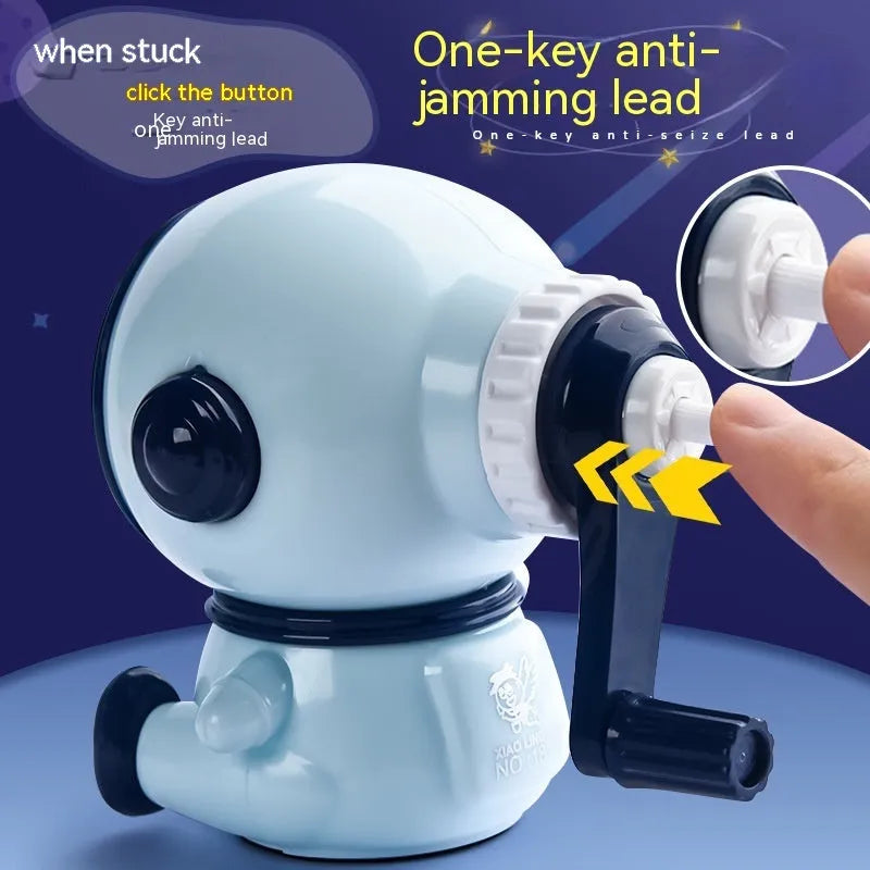 Blue astronaut manual pencil sharpener with anti-jam function for children