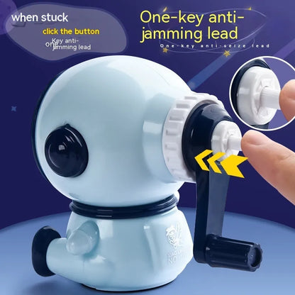 Blue astronaut manual pencil sharpener with anti-jam function for children