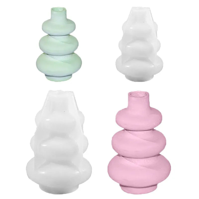 Three layer circle vase ornaments silicone mould in irregular shape