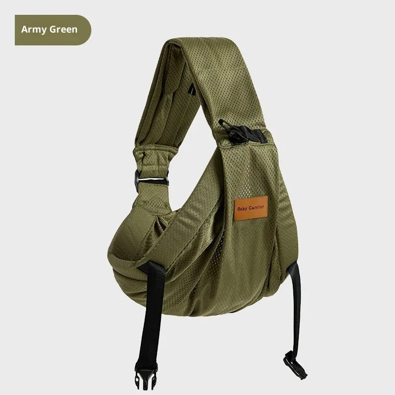 Breathable front baby sling in beige, size M, 9kg max load, multi-functional strap for 0-48 months