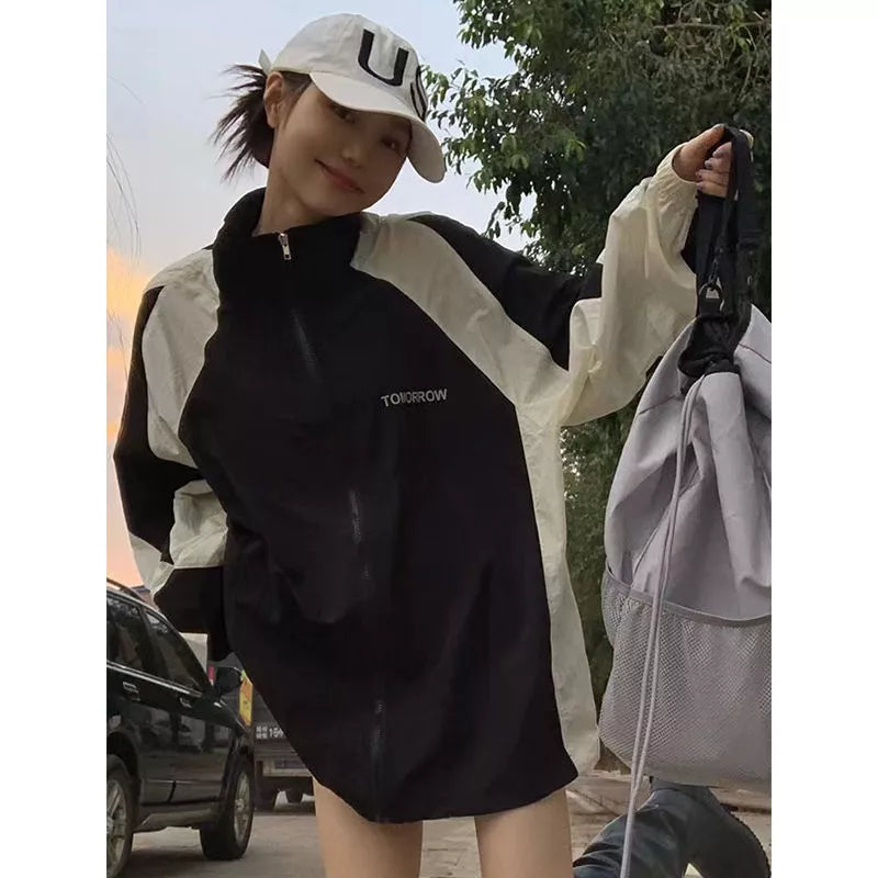 Retro workwear outdoor jacket coat for women with sun protection in black