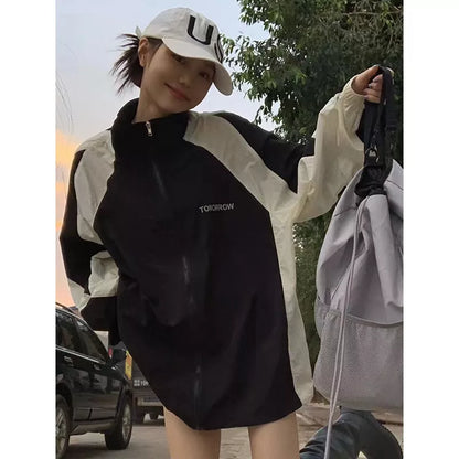 Retro workwear outdoor jacket coat for women with sun protection in black