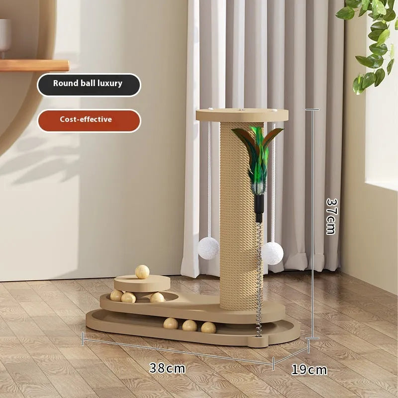 Solid wood cat scratching post with turntable base, 50cm tall with 30cm diameter