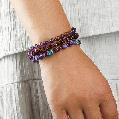 Geometric garnet and amethyst stone bead bracelet with manual craftsmanship texture