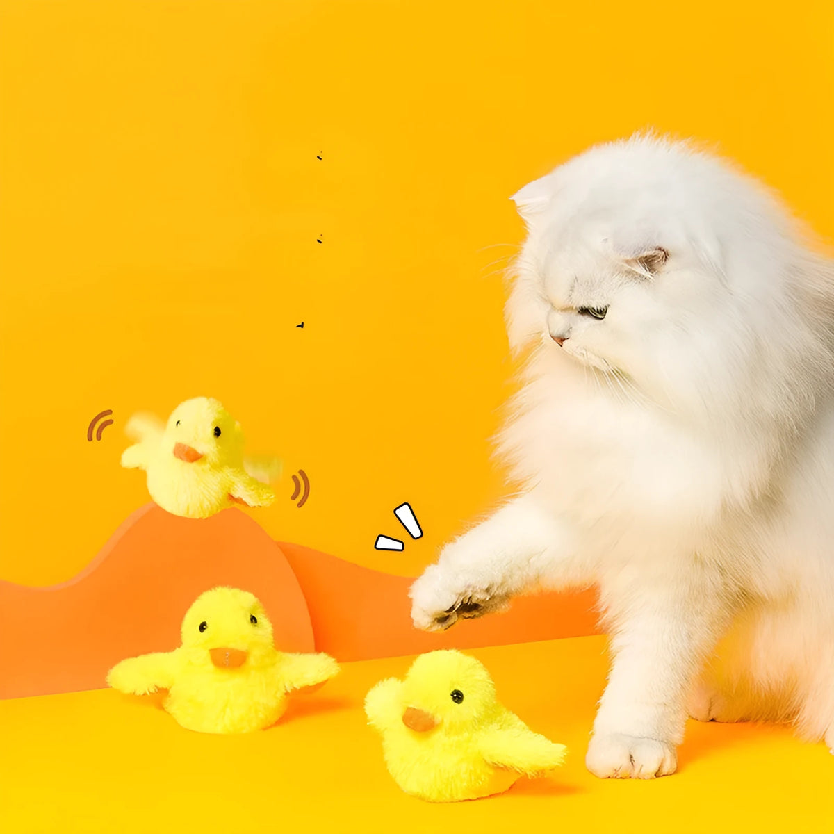 Yellow duck electric cat toy 150x120x80mm with Type-C USB charging and catnip