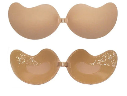 A discreet, backless and strapless silicone bra that provides a natural lift and invisible support under clothing.