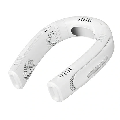 Semiconductor refrigeration hanging neck fan with five cooling units in Glacier White colour option