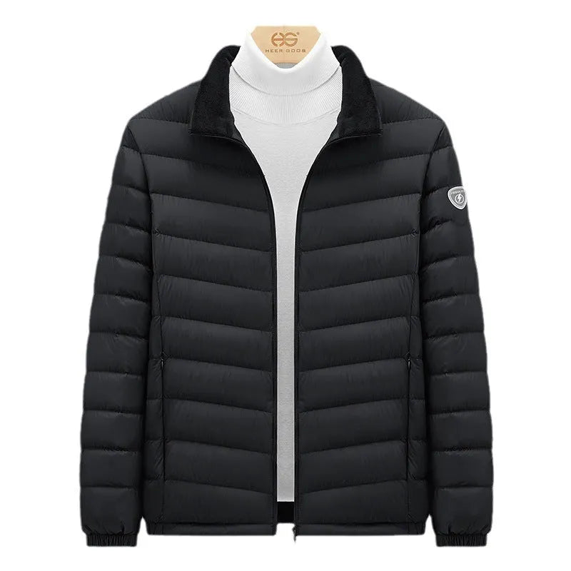 Plus size grey goose feather padded jacket, non-hooded, 50cm length, men's and women's colours, sizes S to 6XL