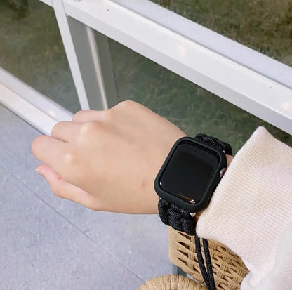 Braided black paracord smart watch strap with quick-release spring bars