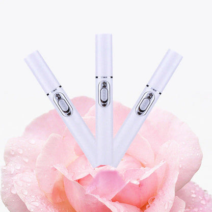 Portable blue light therapy acne and wrinkle remover pen with white body and blue light