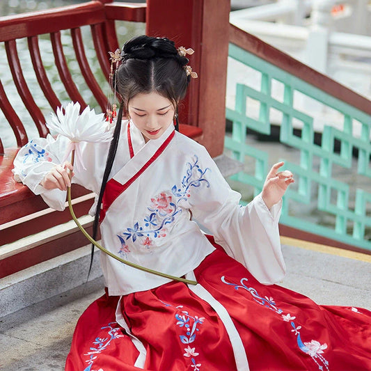 Authentic Hanfu Traditional Costume Set in vibrant colors, showcasing traditional Chinese fashion.