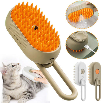 Versatile pet grooming brush with steam spray function for deep cleaning and rejuvenating your pet's coat