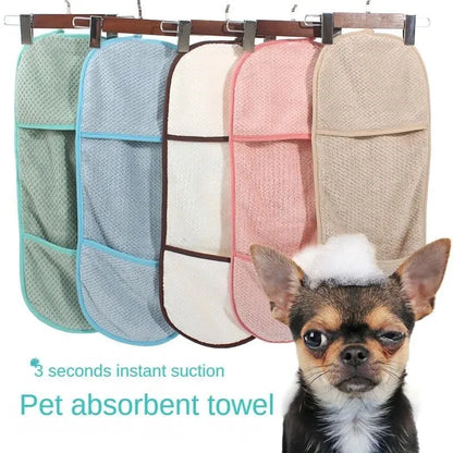 Pet super absorbent towel, 60 x 25 cm, pocket style scrub gloves for cats and dogs, in Beige Blue Green Pink White