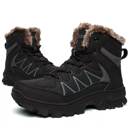 Men's plus size warm high top outdoor cotton shoes in black and dark brown