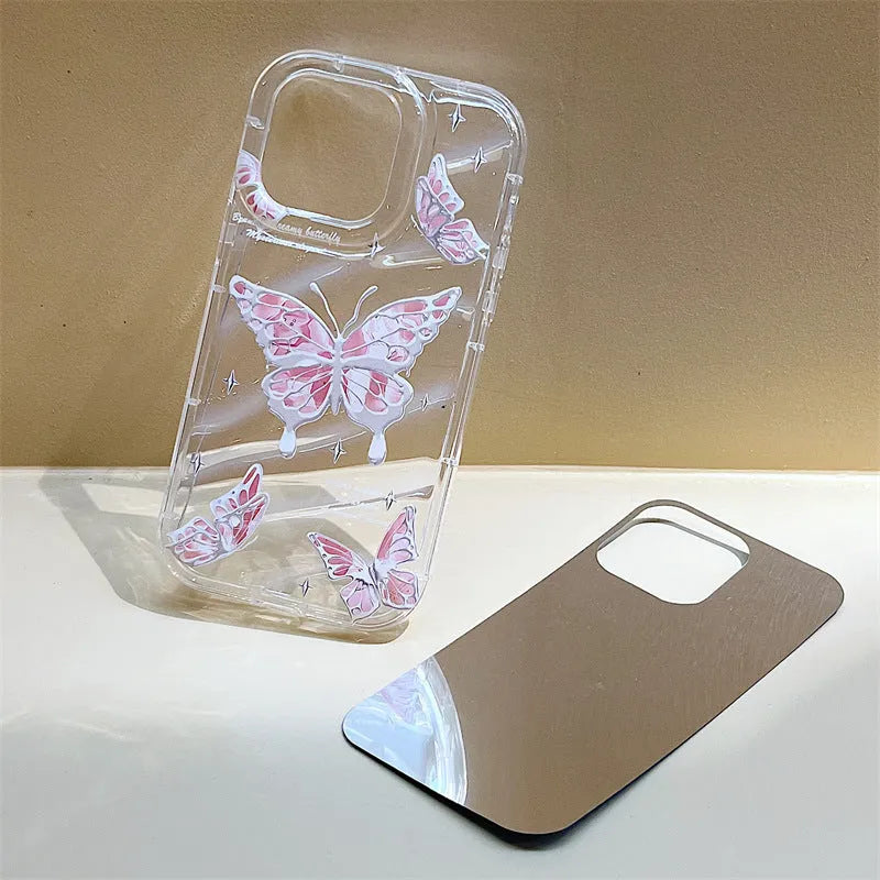Phantom Painted Butterfly iPhone case in transparent TPU with mirror plate and bow detail