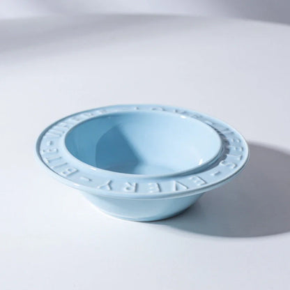 Ceramic cat bowl with iron anti-tip frame in blue colour with silicone pad