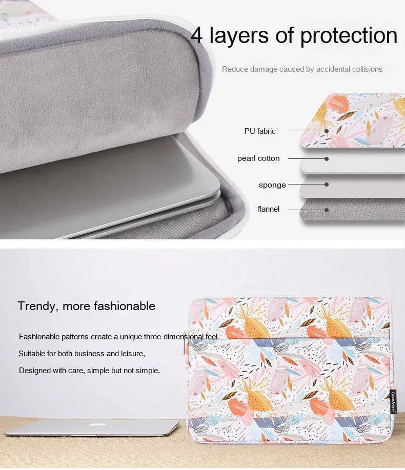 White waterproof 14-inch laptop sleeve with PU leather exterior showing clean design