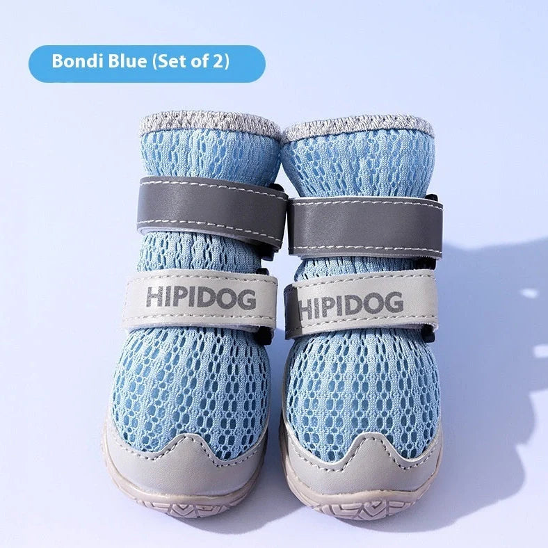 Dog shoes with breathable PU material in Bondi Blue colour showing anti-scald sole protection