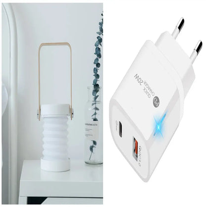 White foldable USB rechargeable LED night light in both table lamp and tall lantern modes.