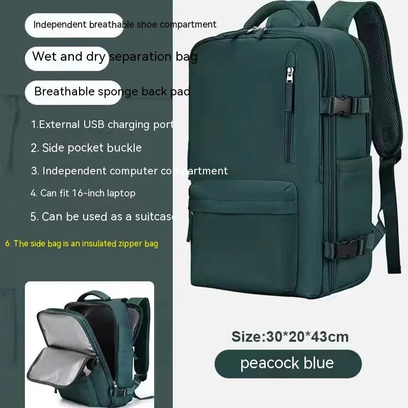 Large capacity waterproof mummy backpack in mint green colour with nylon material and 30-litre storage
