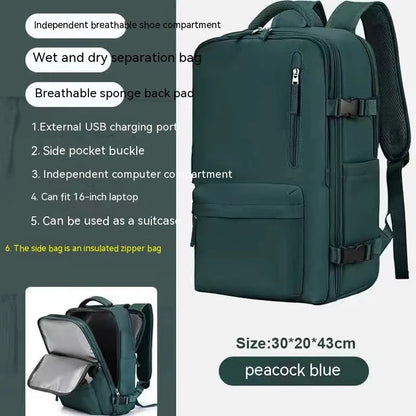 Large capacity waterproof mummy backpack in mint green colour with nylon material and 30-litre storage