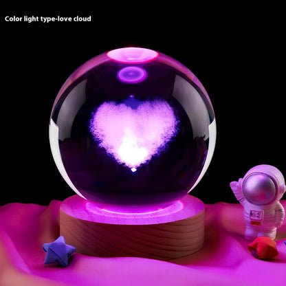 Moon small night lamp with crystal ball and USB base in celestial design theme