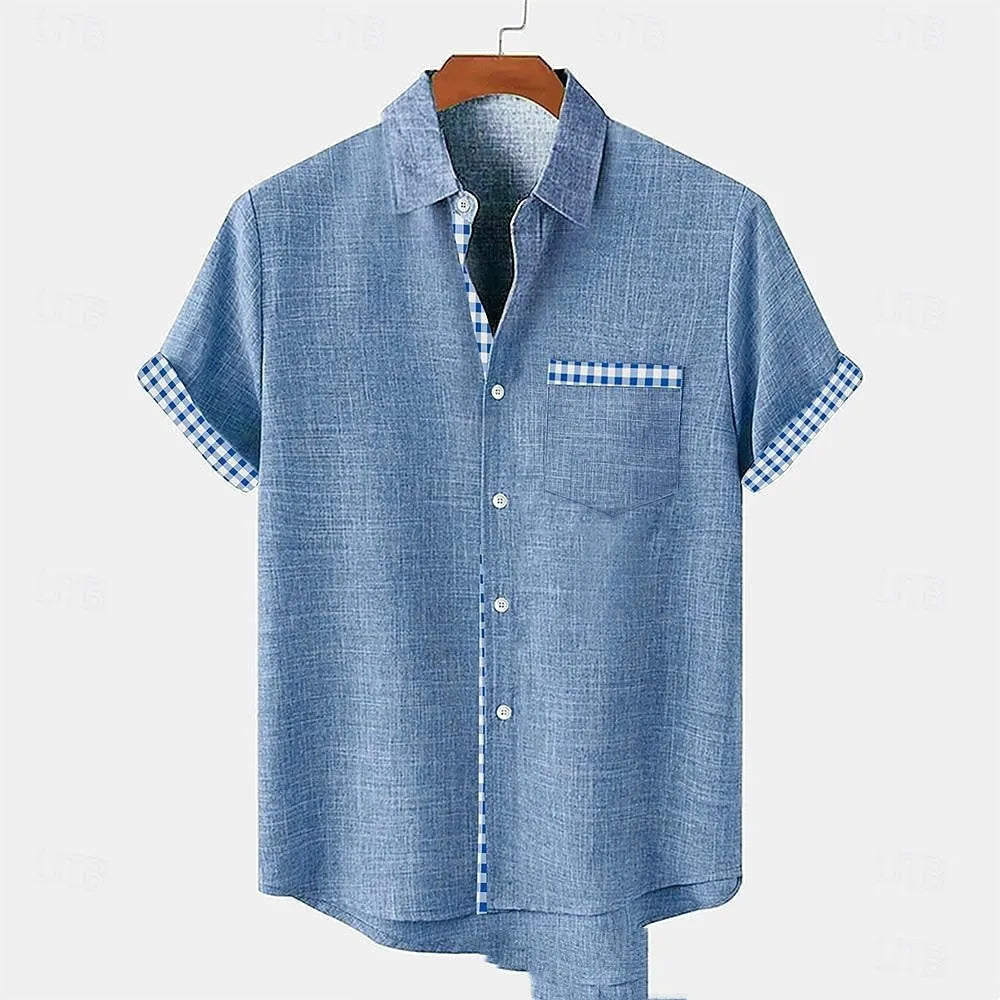 Linen short-sleeved shirt with ocean fish pattern in loose fit, available in multiple colours and sizes for teenagers