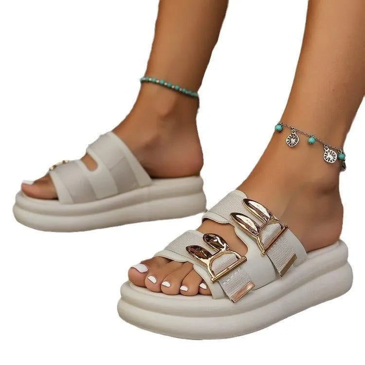 Women's thick-bottom slippers with suede uppers and rubber soles in apricot colour