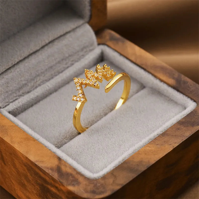 Korean fashion women's adjustable open ring with geometric design and electroplated gold finish on copper band