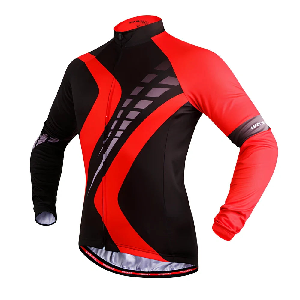 Long sleeve mountain bike cycling jersey in black white with breathable mesh underarms and reflective back for night rides, sizes S-XXL