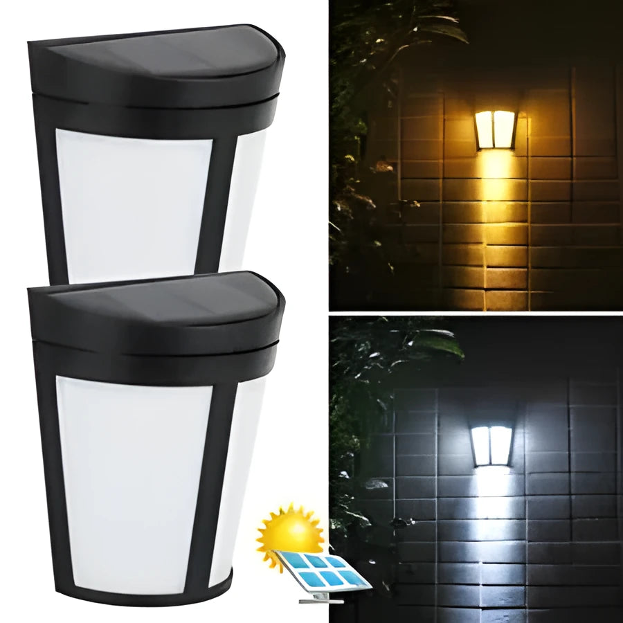 Solar-powered outdoor wall lamp with six LED lights and IP65 waterproof protection for landscape lighting