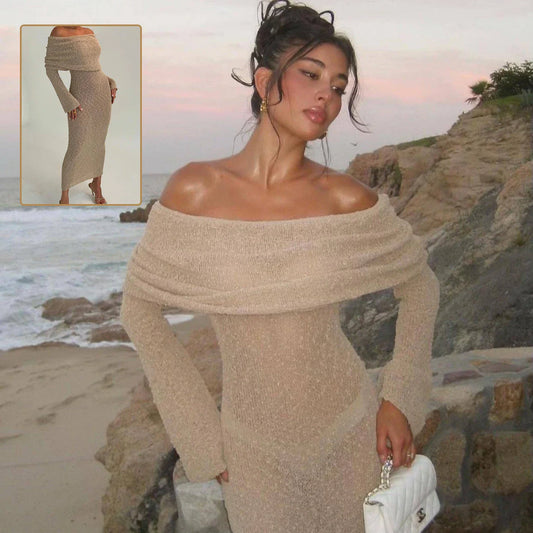 One-shoulder knit maxi dress in various colors for beach vacations and summer fashion