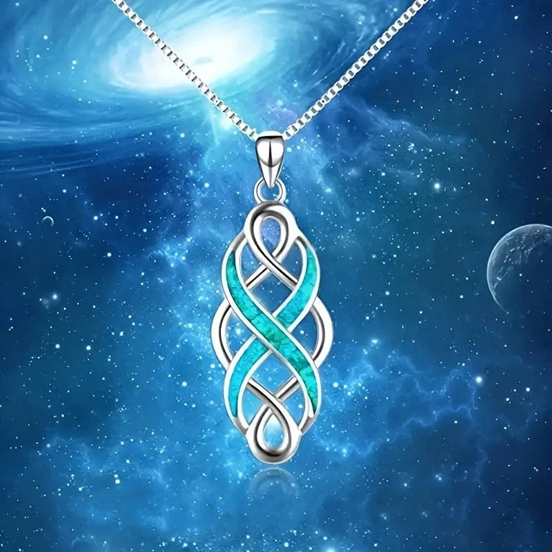Irish Celtic Knot Pendant Necklace in blue alloy with cross chain style
