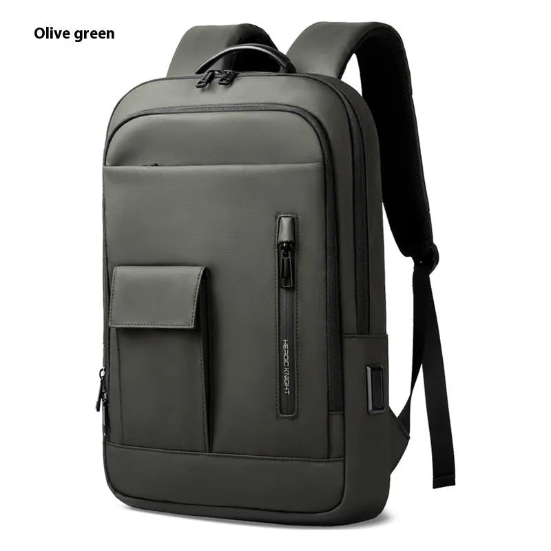 Men's lightweight Oxford cloth backpack in dark grey, olive green, blue or black for business travel and commuting