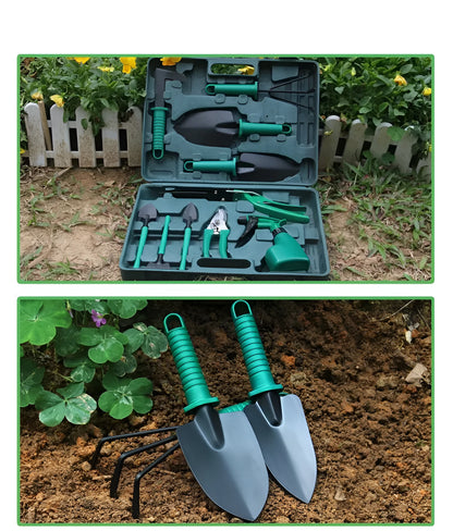 Stainless steel garden hand tool set in gardening green, planting shovel and soil loosening kit, 5-piece or 10-piece set