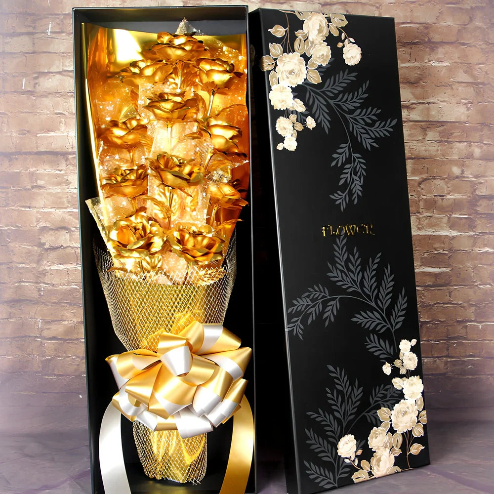 24K gold foil rose bouquet with 11 preserved flowers measuring 45cm tall
