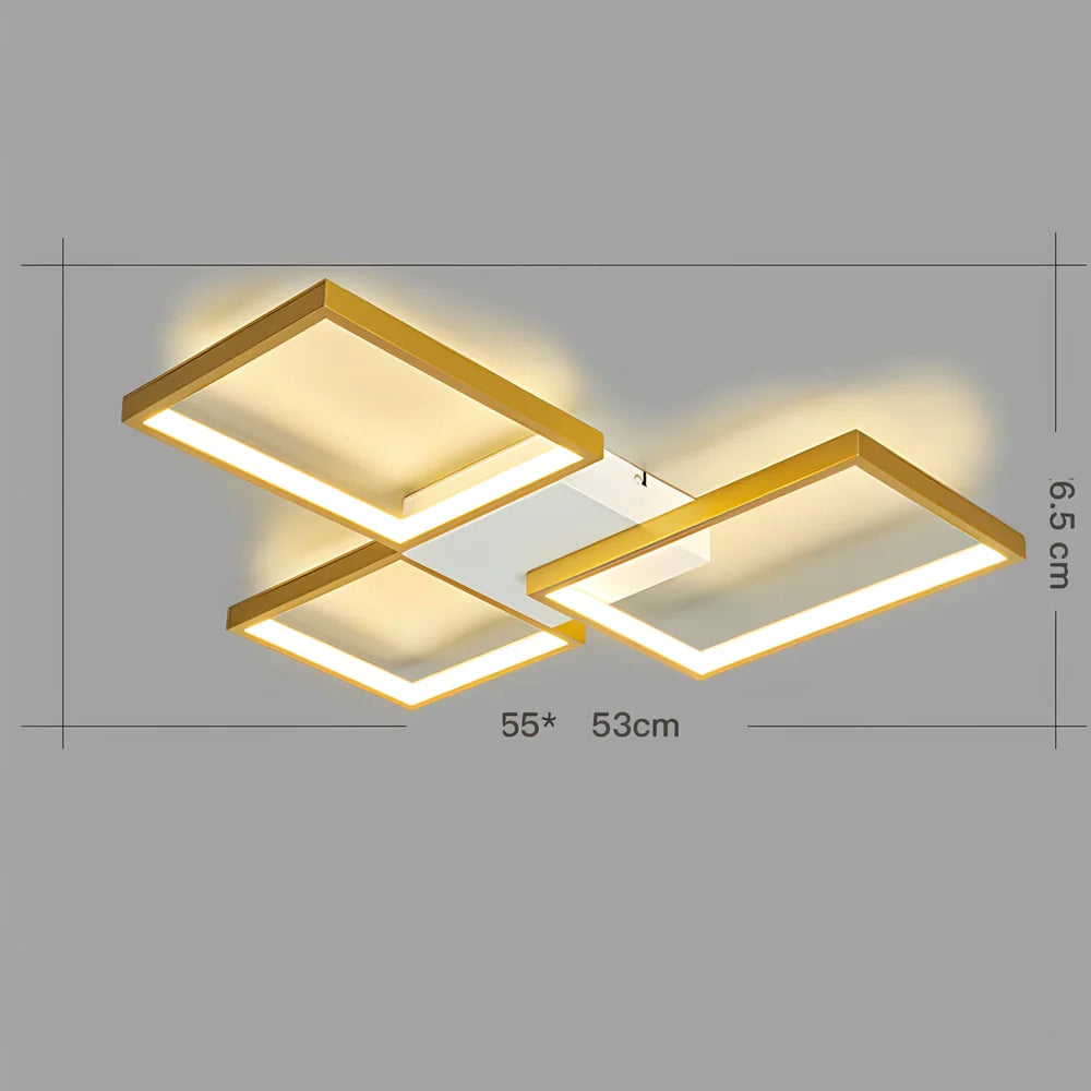 Modern LED ceiling lamp with remote dimming in black or gold finish for 10-15 square metre rooms