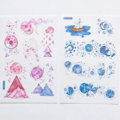 Abu Sticker Set showing fantasy stars design on Japanese paper, 10.5 by 14.1 cm