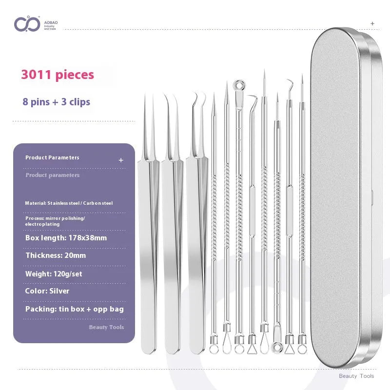 4-piece silver metal acne needle set for blackhead extraction with ultra fine pointed tips