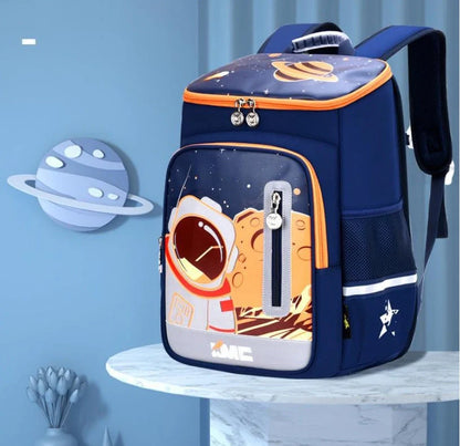 Blue-red spine protection backpack for elementary school boys measuring 41x30x13.5cm