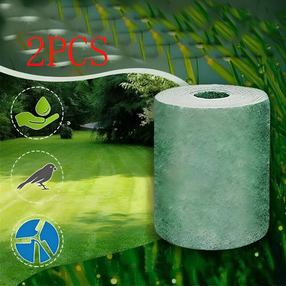 Biodegradable grass seed mat unrolled, 20cm x 300cm size, showing wind-proof fabric for soil consolidation and moisture retention in garden use